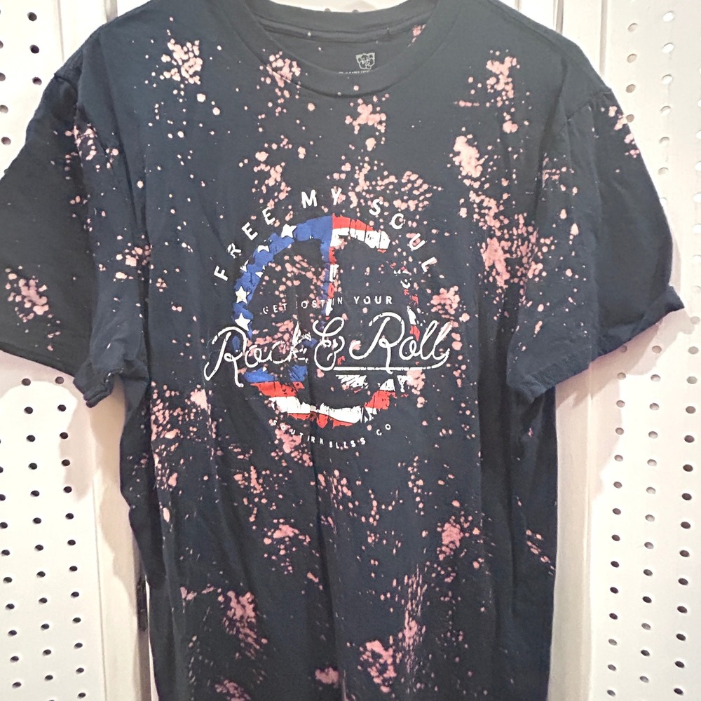 Southern Bliss Company Bleached‎ Graphic T Shirt Rock Roll Flag Men's Large